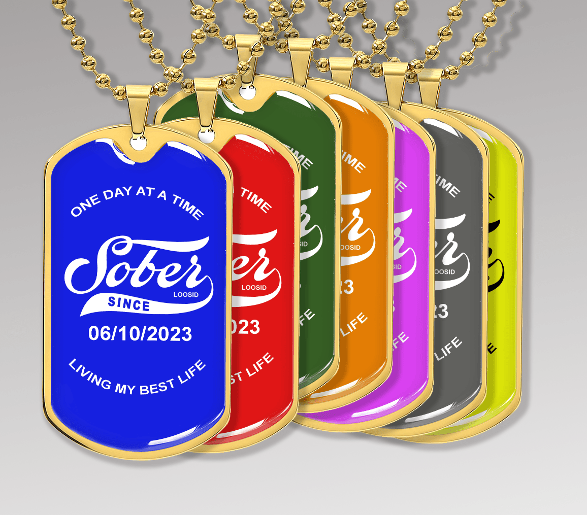 Sobriety Gift | Color Dog Tag with Personalized 'Sober Since' Date