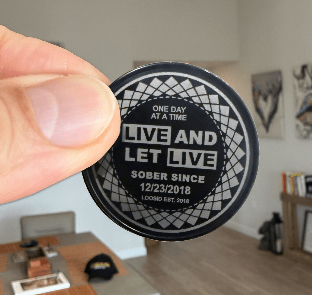 Custom Live and Let live Sober Year Black Coin | Sobriety Coin