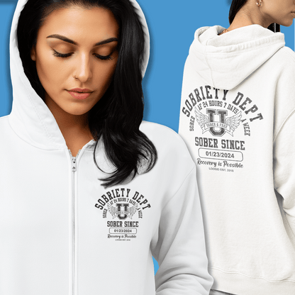Sobriety Dept Zip Hoodie – Sober AF 24/7 with Custom Sobriety Date