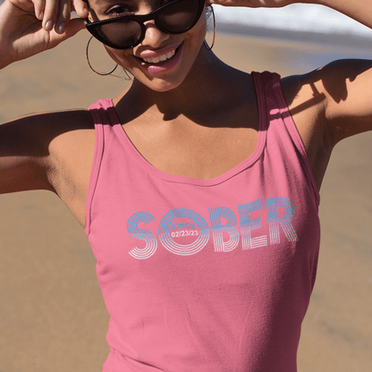 Women's Retro Sober Since tank top w/ Personalized Sobriety Date
