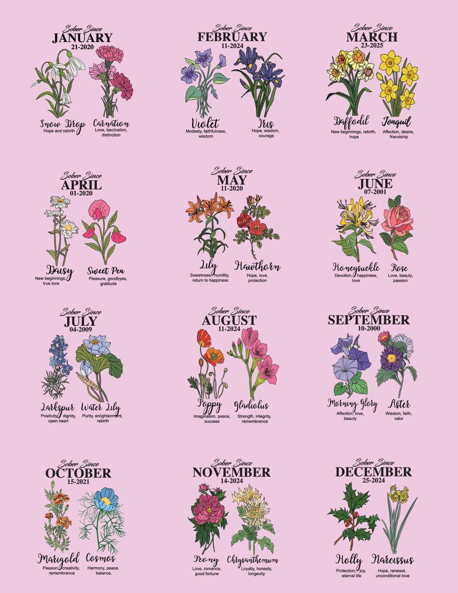 Sober Since Monthly Flower Racerback Tank  – Personalized with Your Sober Date