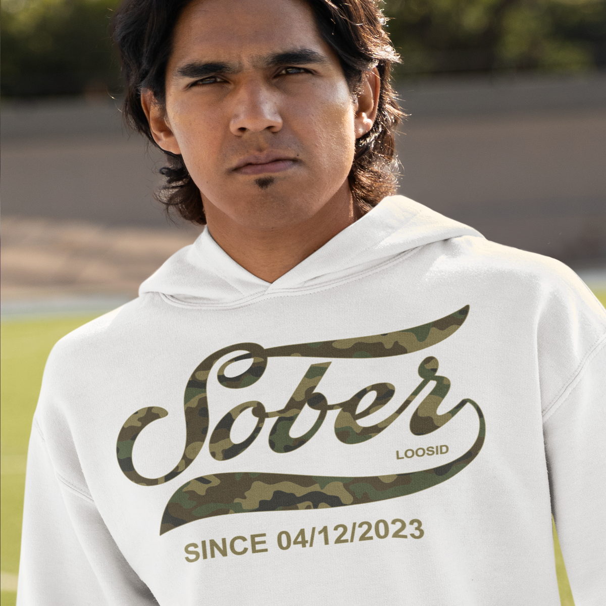 "Sober Since" Camo Hoodie w/Personalized Date