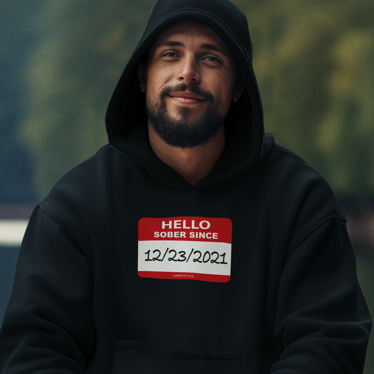 Men’s Hello Sober Since Hoodie w/ Personalized Sobriety Date