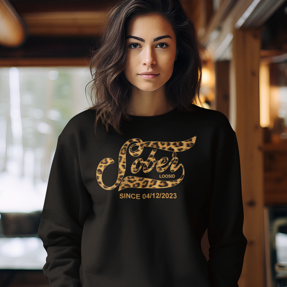 Leopard Sober Since Sweatshirt w/ Personalized Sobriety Date