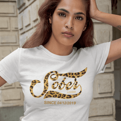 Leopard Sober Since T-Shirt w/ Personalized Sobriety Date