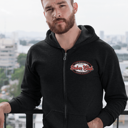 Sober Club Badge Left Chest Print Unisex Zip Hoodie with Custom Sobriety Date