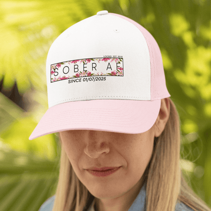 Women's Sober AF Lily Trucker Hat  w/ Personalized Sobriety Date