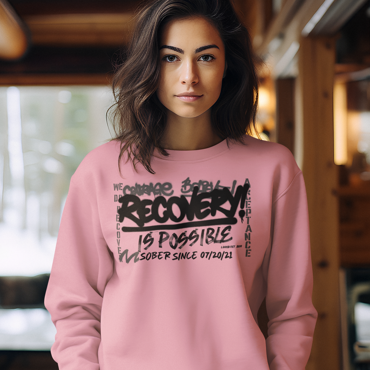 Women’s Recovery Is Possible Sweatshirt w/ Personalized Sobriety Date