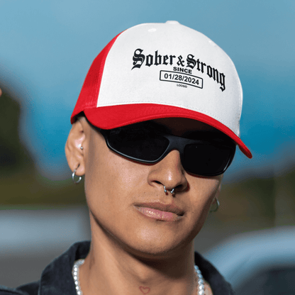 Old School Sober Snapback Trucker Cap w/ Personalized Sobriety Date