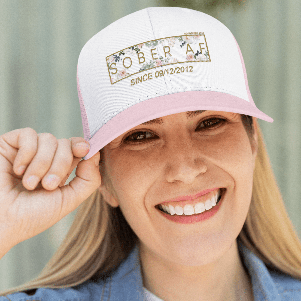 Women's Sober AF Flower Trucker Hat w/ Personalized Sobriety Date