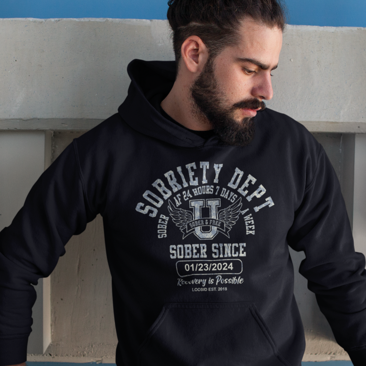 Sobriety Dept Unisex Hoodie – Sober AF 24/7 with Custom Sobriety Date  Hoodie