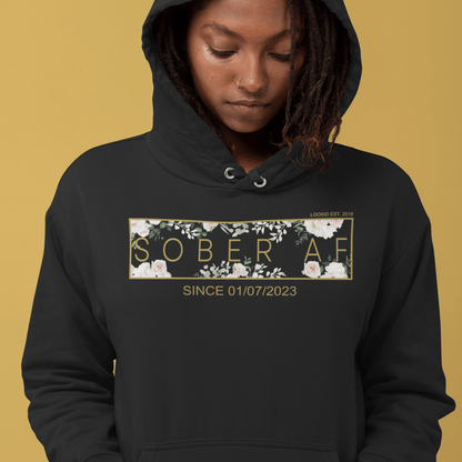 Recovery Hoodie | Women's Sober AF Flower Hoodie with Custom Date