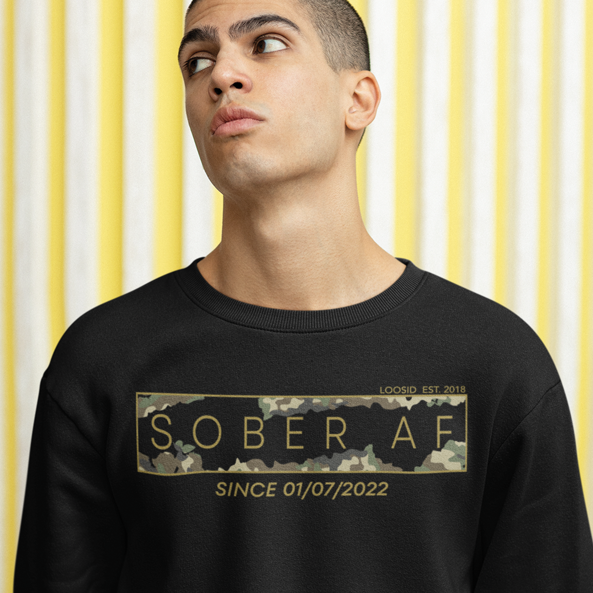 Sober AF Camo Crewneck Sweatshirt w/ Personalized Sobriety Date