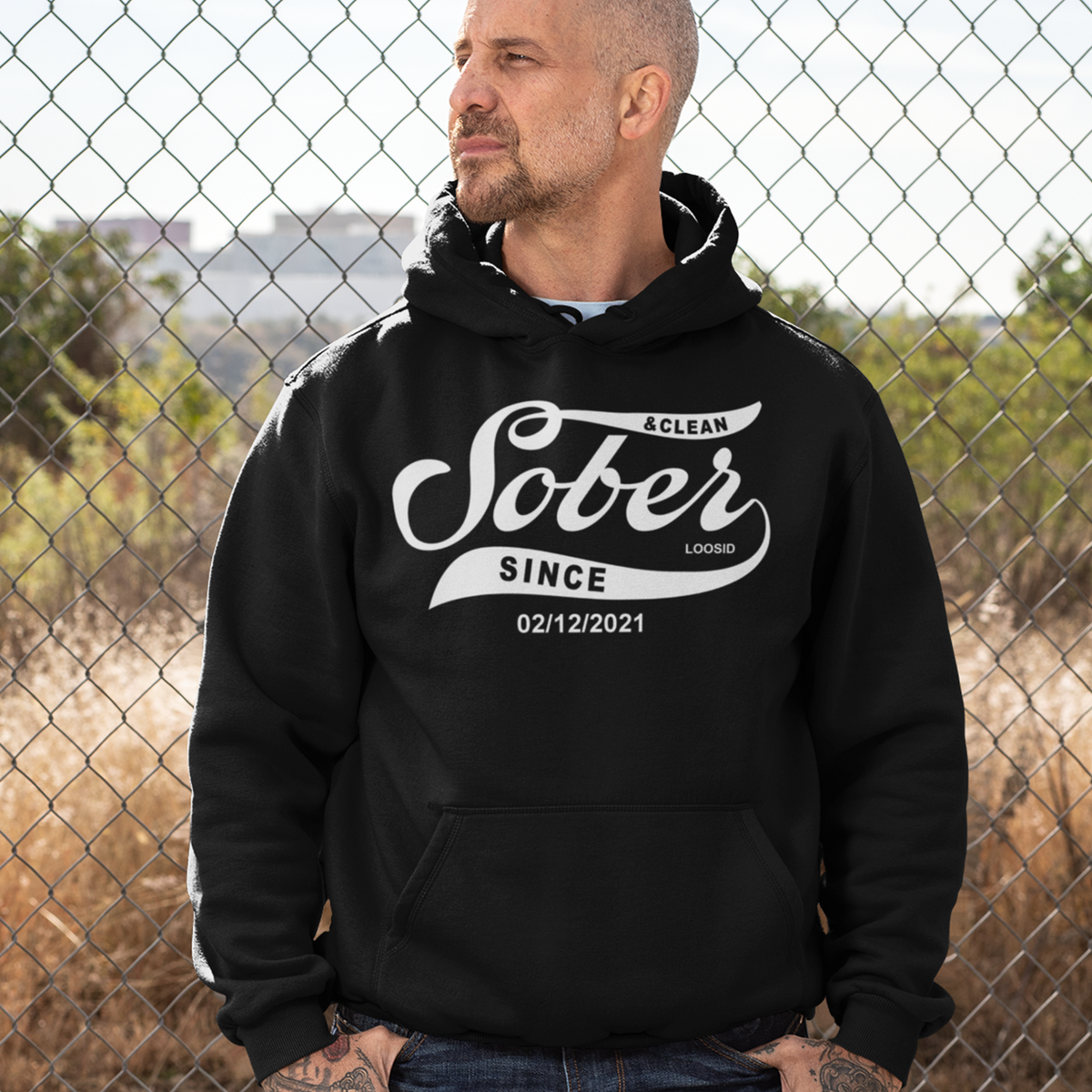 Men's Sober Since Hoodie w/ Personalized Sobriety Date