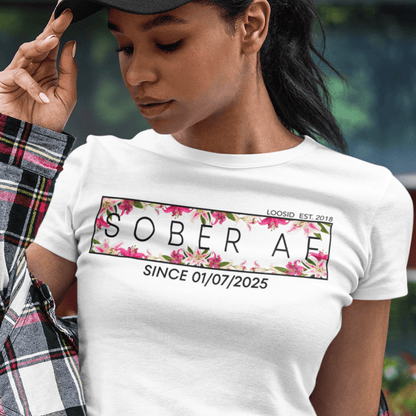 Sober T Shirt | Women’s Sober AF Tee with Custom Sobriety Date in Pastel Colors