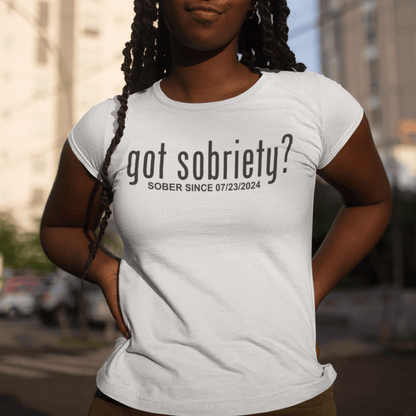 Women’s Sober T Shirt with personalized sobriety date design