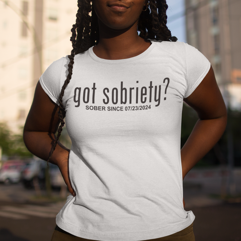 Women’s Sober T Shirt with personalized sobriety date design