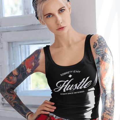 Hustle Women's Racerback Tank w/Personalize Sober Date