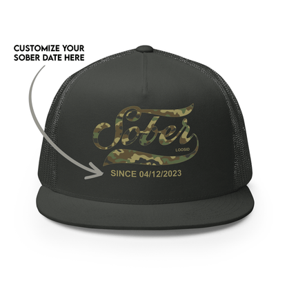 Sober Since Camo Trucker Hat w/Personalized Date