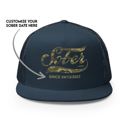 Sober Since Camo Trucker Hat w/Personalized Date