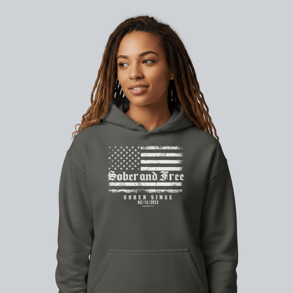 Recovery Hoodie | Sober and Free Custom Sobriety Date Sweatshirt