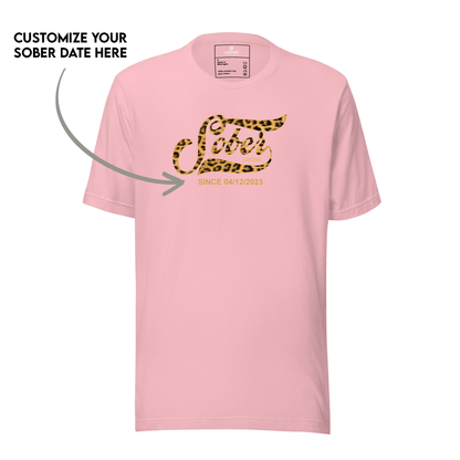 Leopard Sober Since T-Shirt w/ Personalized Sobriety Date