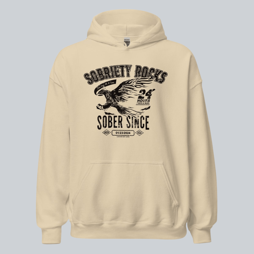 Sobriety Rocks | Men's Sober Since Hoodie with Custom Sobriety Date