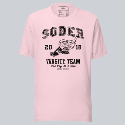 Close-up of the Sober Varsity graphic printed on a Sober Shirt (view 21)
