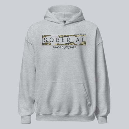 Recovery Hoodie | Men's Sober AF Camo Hoodie with Custom Sober Date
