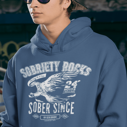 Sobriety Rocks | Men's Sober Since Hoodie with Custom Sobriety Date