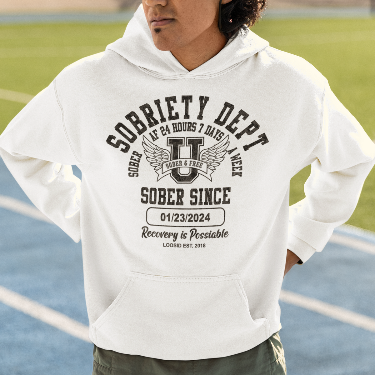 Sobriety Dept Hoodie – Sober AF 24/7 with Custom Sobriety Date  Hoodie