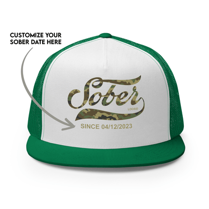 Sober Since Camo Trucker Hat w/Personalized Date