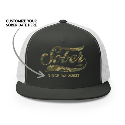 Sober Since Camo Trucker Hat w/Personalized Date