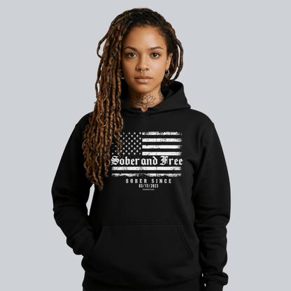 Recovery Hoodie | Sober and Free Custom Sobriety Date Sweatshirt