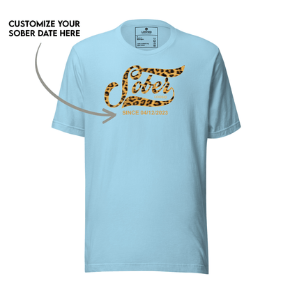 Leopard Sober Since T-Shirt w/ Personalized Sobriety Date