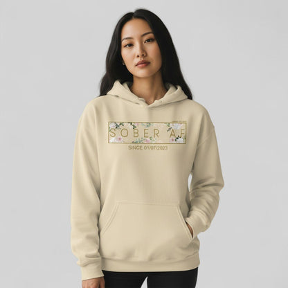 Recovery Hoodie | Women's Sober AF Flower Hoodie with Custom Date