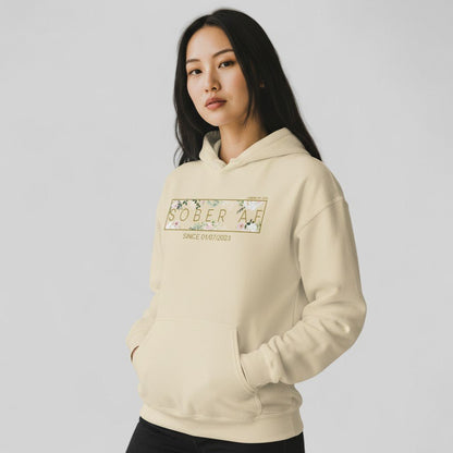 Recovery Hoodie | Women's Sober AF Flower Hoodie with Custom Date