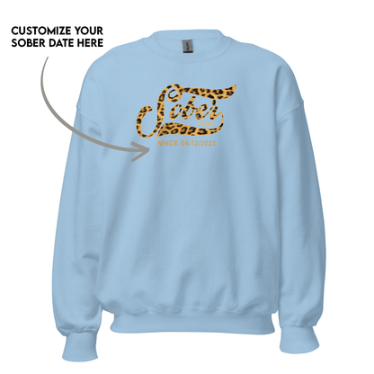Leopard Sober Since Sweatshirt w/ Personalized Sobriety Date