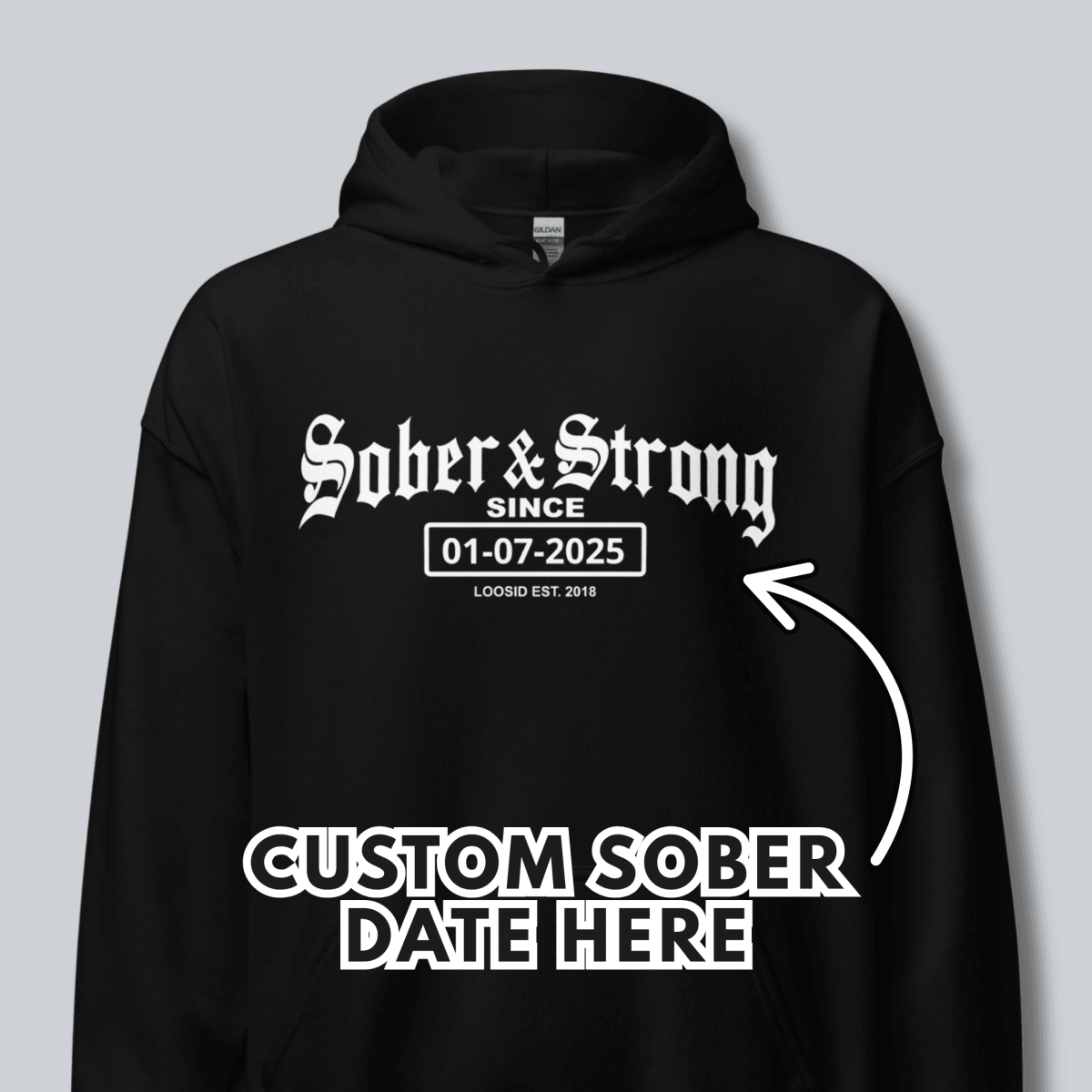 Sober & Strong Old School Recovery Hoodie graphic detail (view 4)
