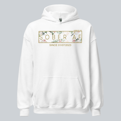 Recovery Hoodie | Women's Sober AF Flower Hoodie with Custom Date