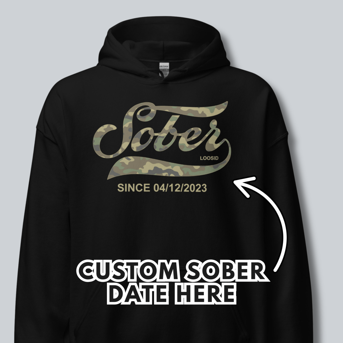 Recovery Hoodie | Sober Since Camo Hoodie with Personalized Date