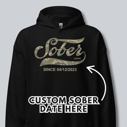 Recovery Hoodie | Sober Since Camo Hoodie with Personalized Date