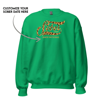 Leopard Sober Since Sweatshirt w/ Personalized Sobriety Date