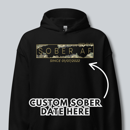 Recovery Hoodie | Men's Sober AF Camo Hoodie with Custom Sober Date
