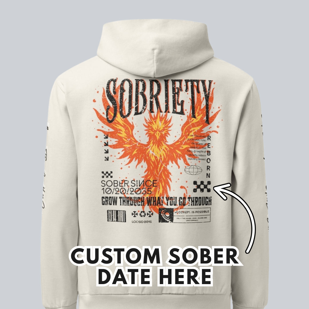 Cream Phoenix Reborn Recovery Hoodie ULTRA Premium Garment Dyed | Sober Hoodie Limited Edition