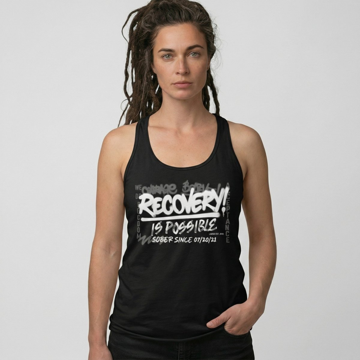 Recovery Is Possible Sober Tank Top graphic detail (view 4)