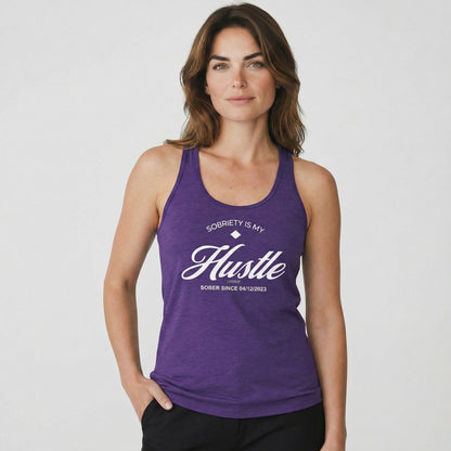 Hustle Women's Racerback Tank w/Personalize Sober Date