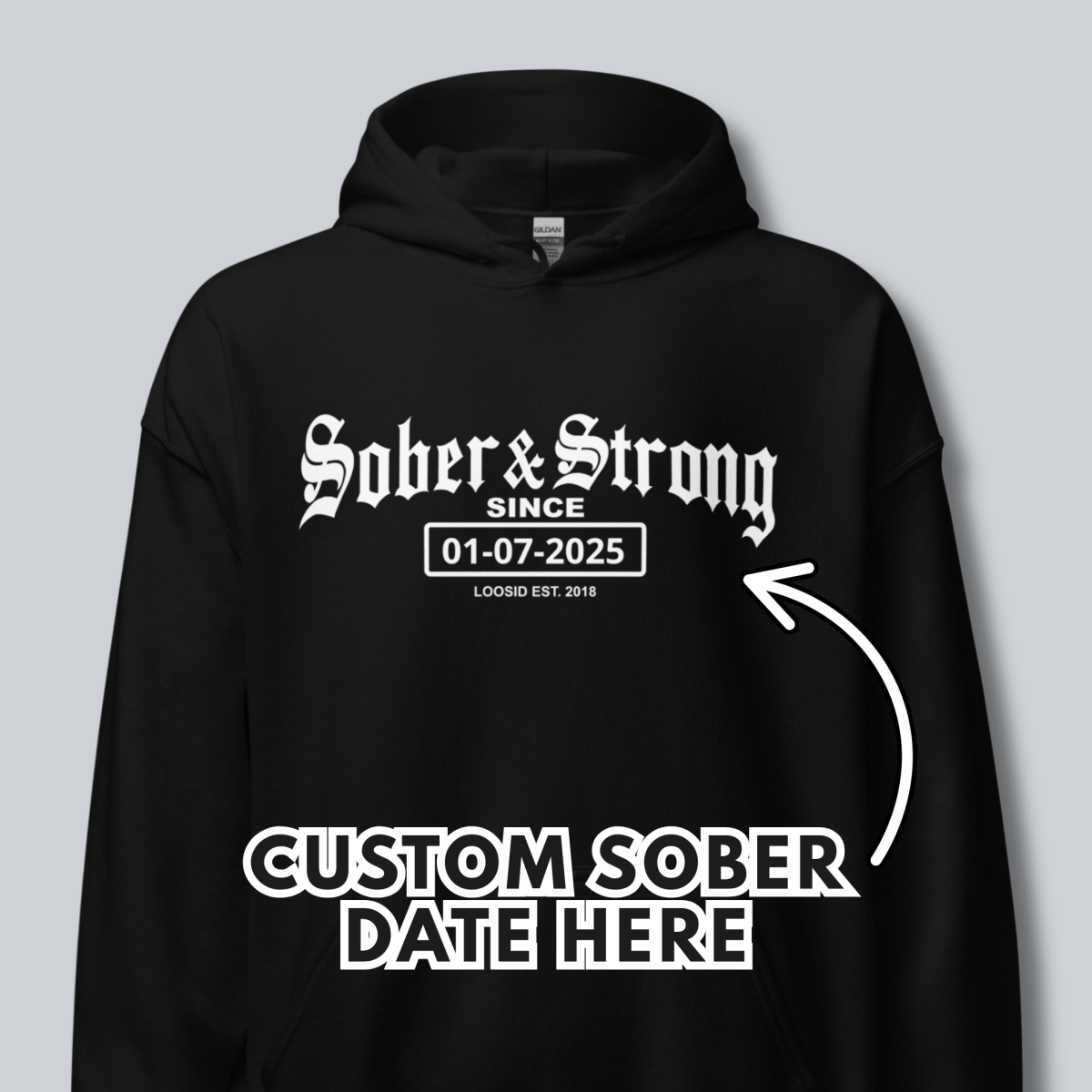 Recovery Hoodie | Women’s Old School Sober Hoodie with Custom Date
