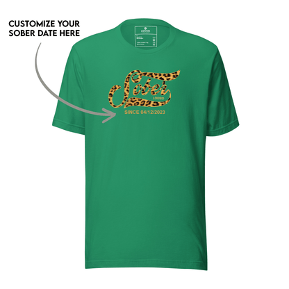 Leopard Sober Since T-Shirt w/ Personalized Sobriety Date