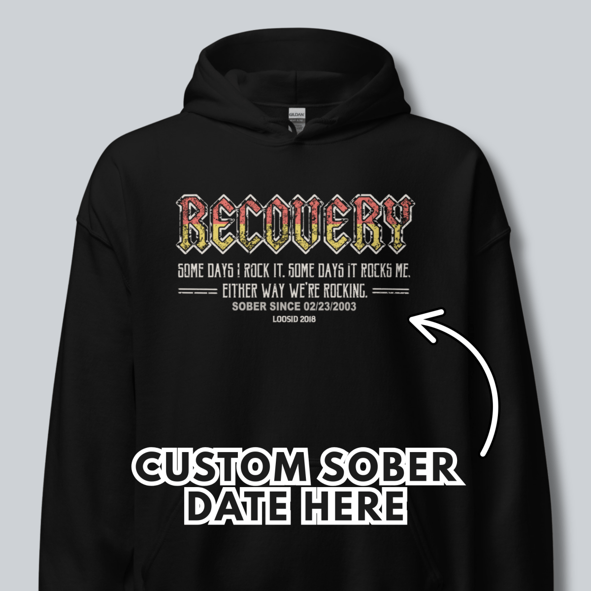 Recovery Hoodie | Men's Recovery Rock Hoodie with Personalized Date